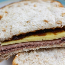 Roast Beef Cheddar and Pickle Sandwich