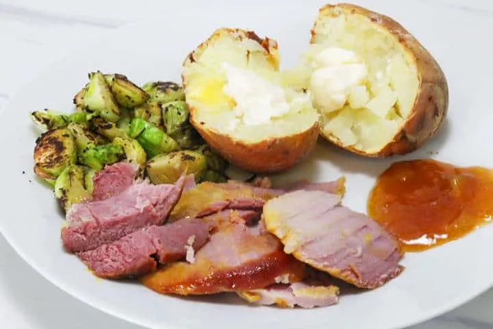 ham with baked potatoes