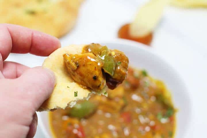 spicy chicken coconut curry with naan bread