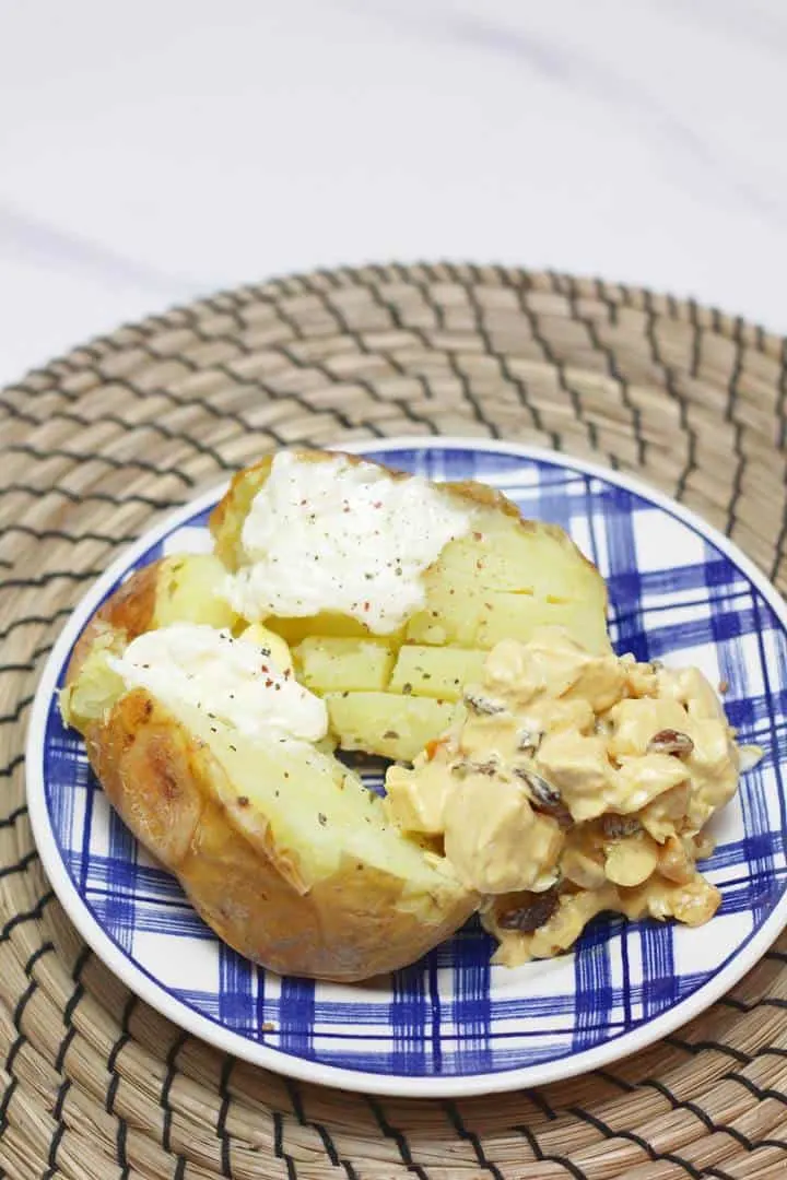 baked potato with coronation chicken