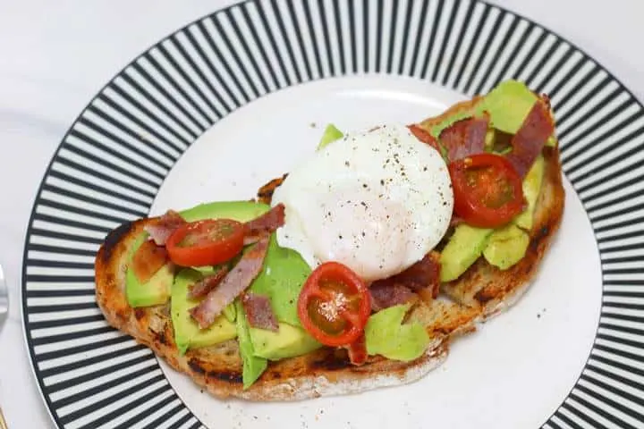 open-faced bacon egg and avocado sandwich