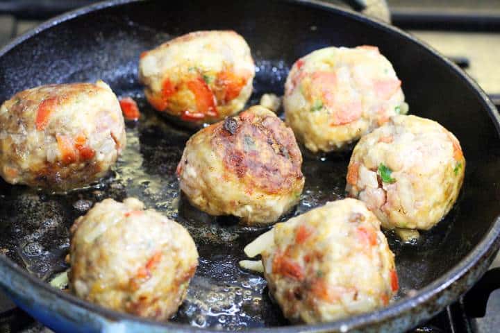 browning meatballs in skillet