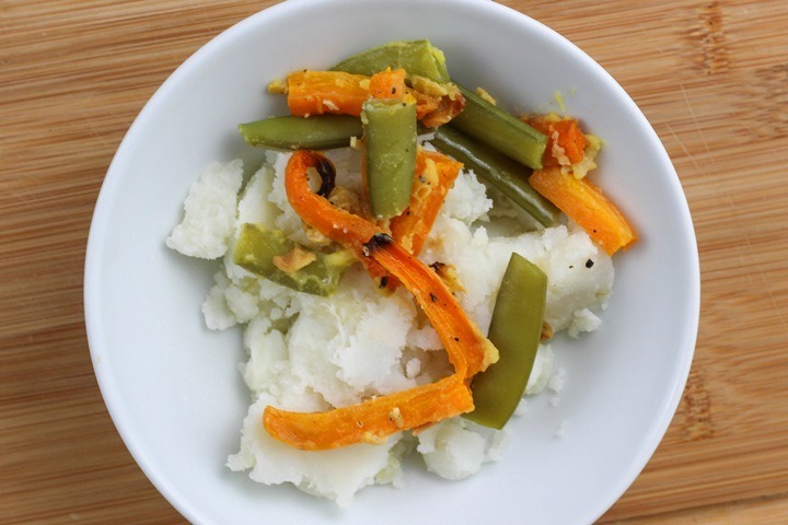 leftover vegetables and mashed potato