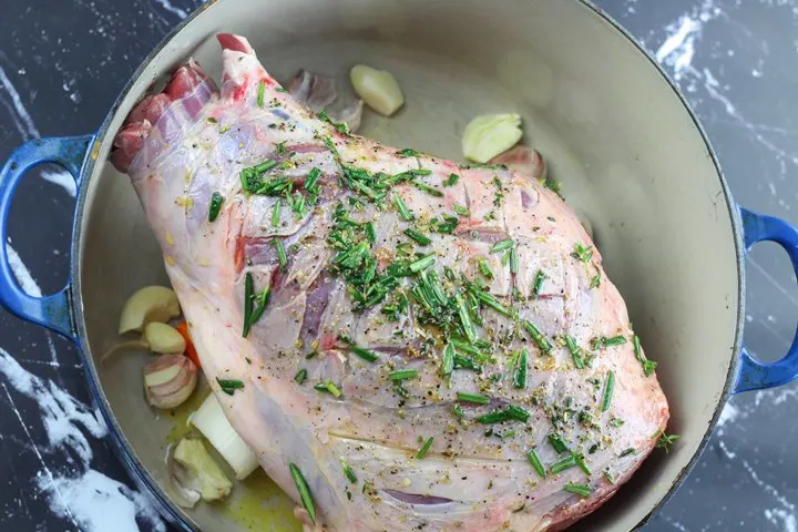 leg of lamb in le creuset