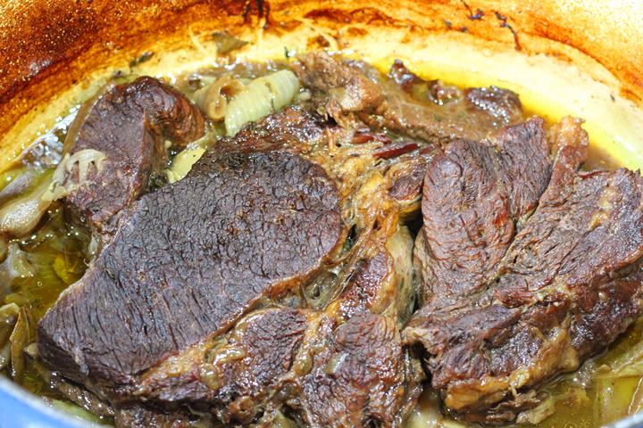 Braised steak and onions in slow cooker, Dutch oven or Instant Pot