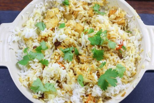 Boneless Chicken Biryani - cooked together in one pot in the oven