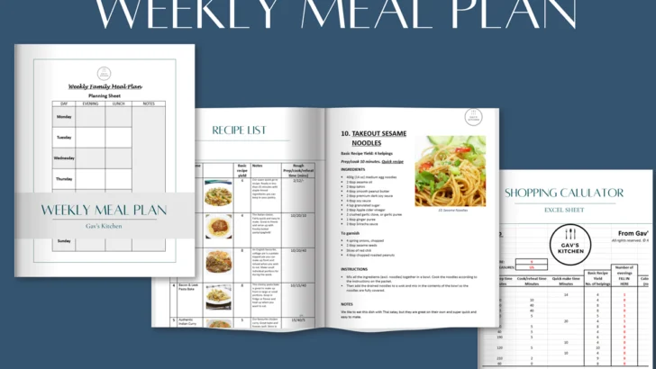 weekly meal plan, gav's Kitchen products, family meal plan