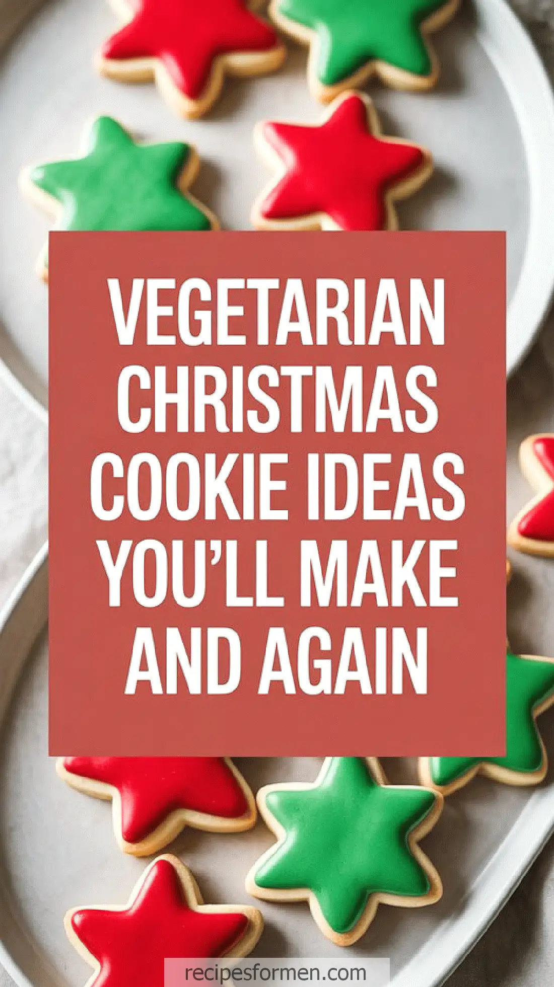 Festive vegetarian Christmas cookies, red and green stars, perfect for holiday baking, recipes by recipesformen.com.